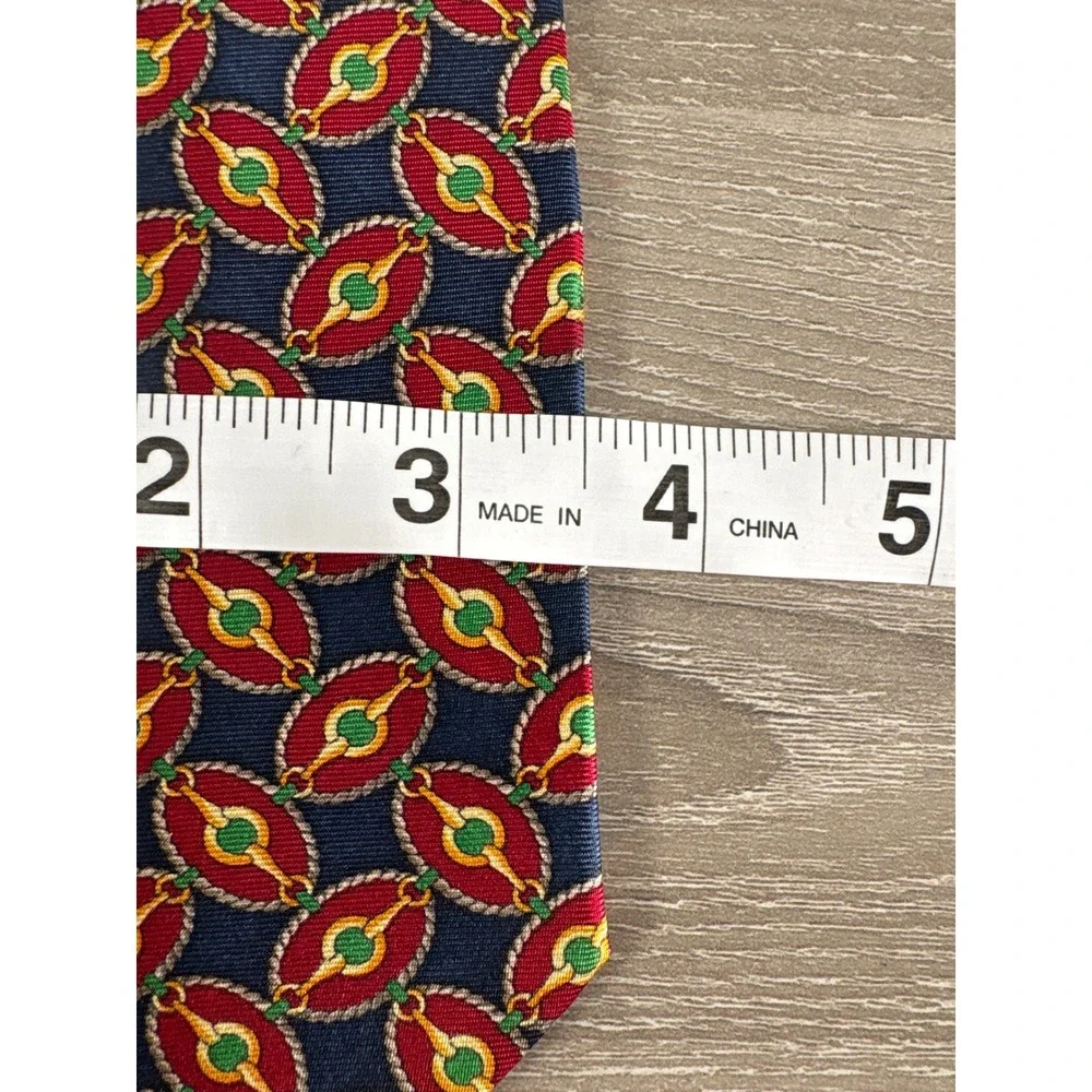 Brooks Brothers Makers Silk Tie Navy Red Gold Green Geometric Rope Link USA Made